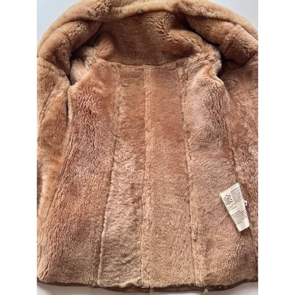 Vintage 70's Tan Genuine Sheepskin Suede Leather Shearling Ranch Coat, Size 6/XS - Picture 12 of 16